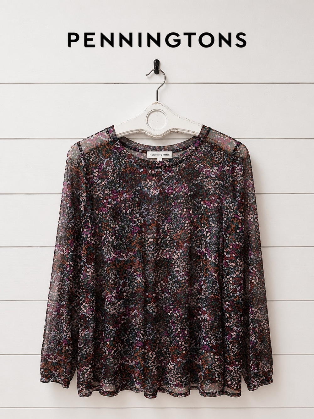 Penn Penningtons Floral Mesh Long Sleeve Top – Multicolor – Size 2X